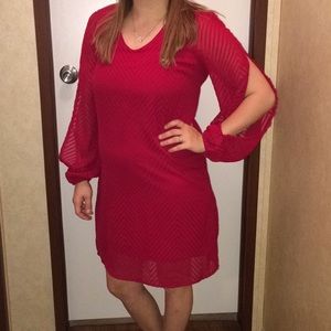 Red Chevron Slit Arm Dress